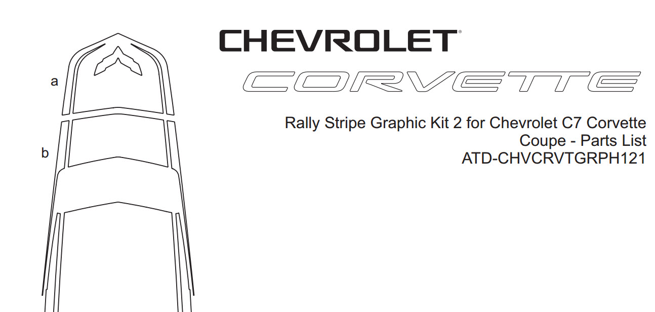 C7 Corvette Front Hood Section Rally Stripe Graphic Kit, Style 2, Single Color